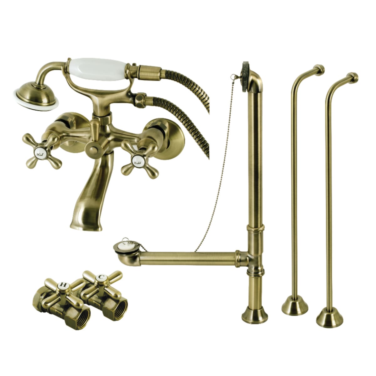 Oil Rubbed Bronze KINGSTON Brass CCK19T5A Vintage Wall Mount Down Spout Claw Foot Tub Faucet Package
