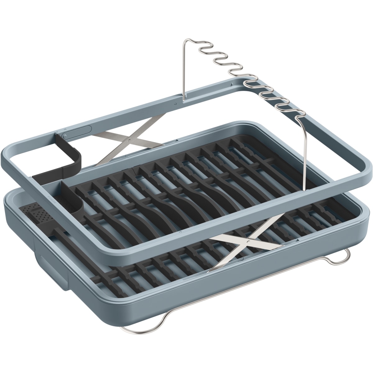 KOHLER Large Collapsible & Storable Dish Drying Rack with Wine Glass Holder  and Collapsible Utensil Band. Even Made to Hold Pots and Pans, Charcoal 