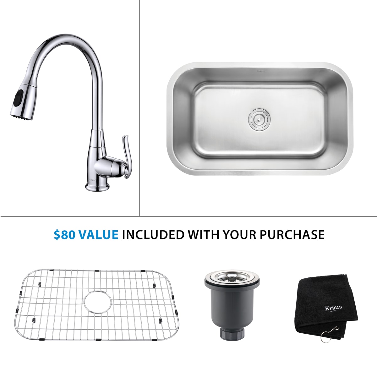 Kraus KBU14KPF2230CH Kitchen Combo 311/2" Undermount