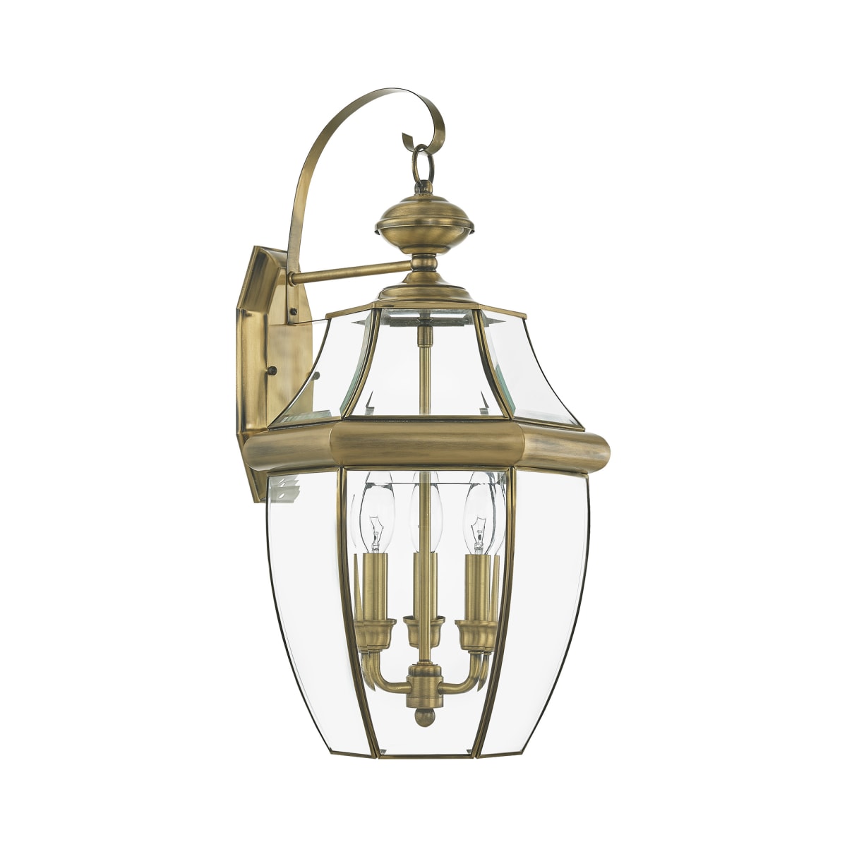 Antique Brass Livex Lighting 2351-01 Outdoor Wall Lantern with Clear Beveled Glass Shades