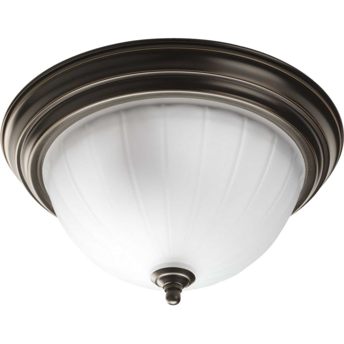 13 in. 2-Light White Indoor Flush Mount with Clear Ribbed Glass Bowl