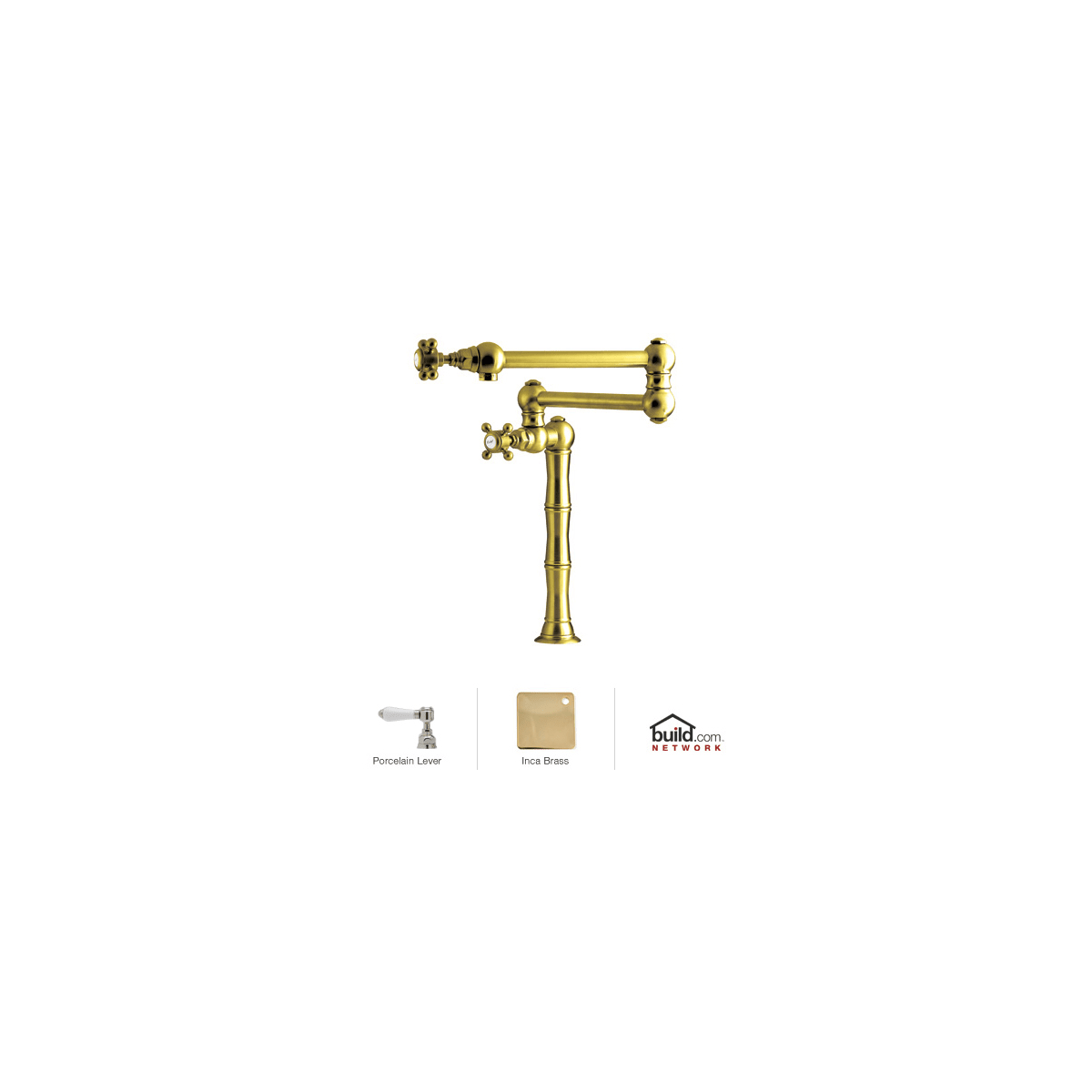 Rohl A1452LPIB-2 Country Kitchen Deck Mounted Pot Filler Faucet with Porcelain Lever, Inca Brass - 1
