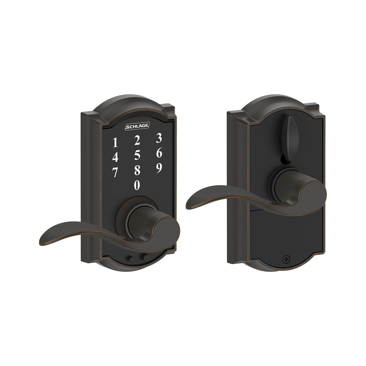 Schlage FE695CAM716ACC Camelot Touch Entry Door Lever Set