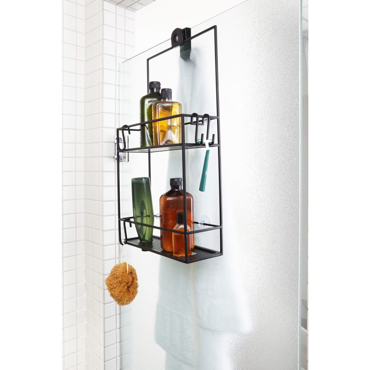 Umbra Cubiko Two Shelf Shower Caddy, Black, Size: 12.25 x 4.25 x 24