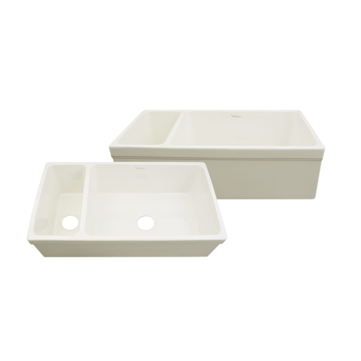 Whitehaus Quatro Alcove Reversible Fireclay Kitchen Sink WHQD540, Biscuit