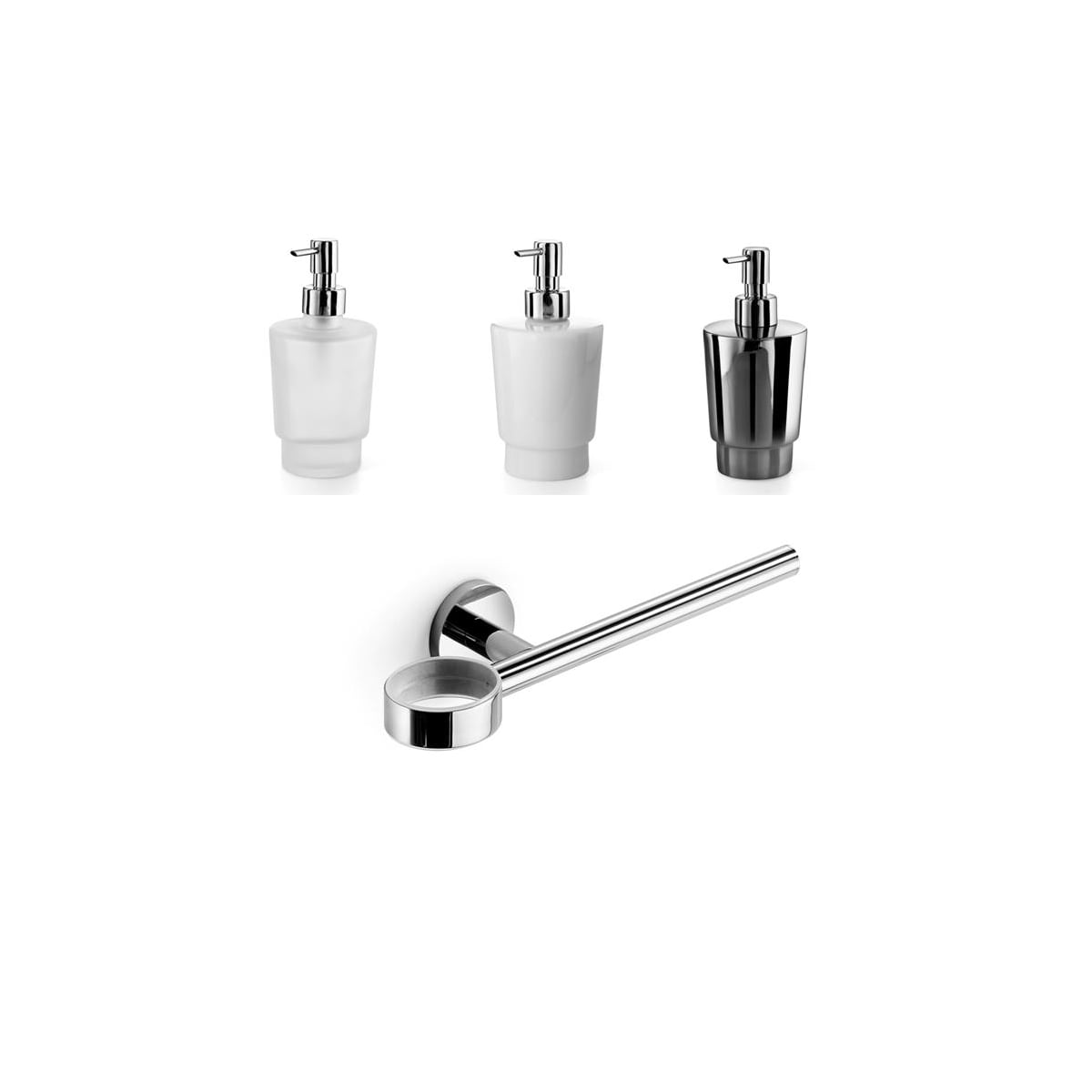 Napie 53012_53020.29_53022.29 by WS Bath Collections, Wall Mounted Soap  Dispenser and Toothbrush Holder Set in Polished Stainless Steel