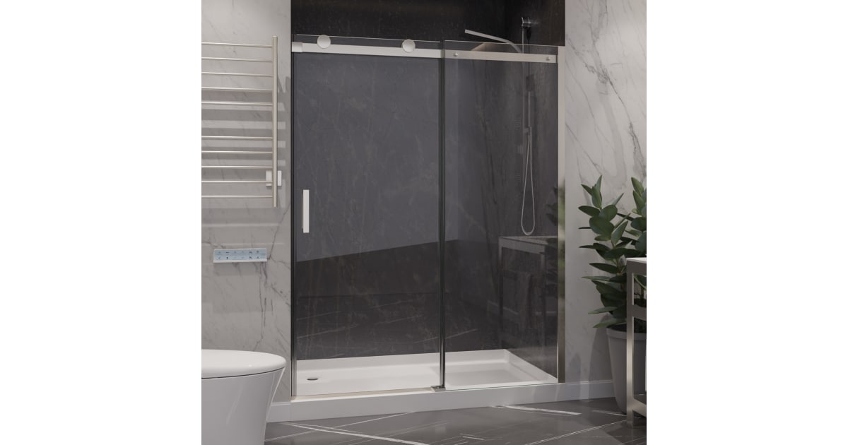 Anzzi Rhodes Series 60 x 76 Frameless Sliding Shower Door with Handle in Brushed Nickel - SD-FRLS05702BN