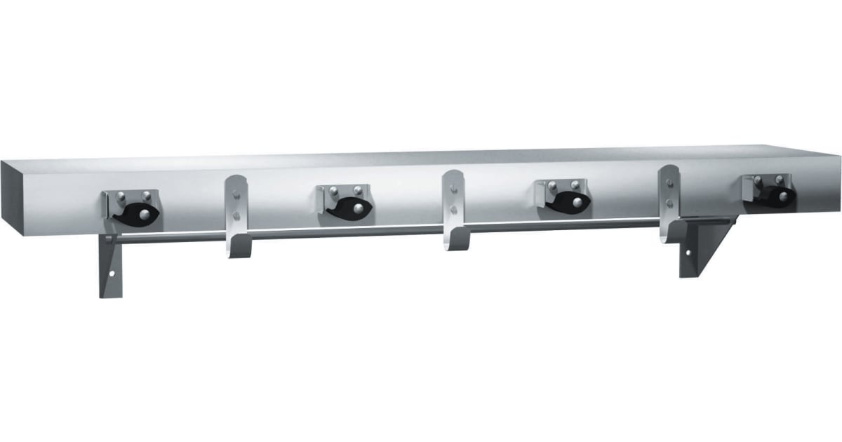 ASI 1013154 Wall Mounted Utility Shelf with Mop Holders,