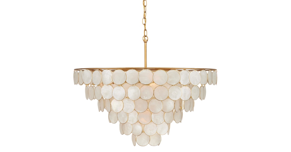 Currey and Company 9000-1098 Bon Vivant 5 Light 30" Wide Wrought Iron Waterfall Chandelier with Hanging Capiz Shells | Build.com