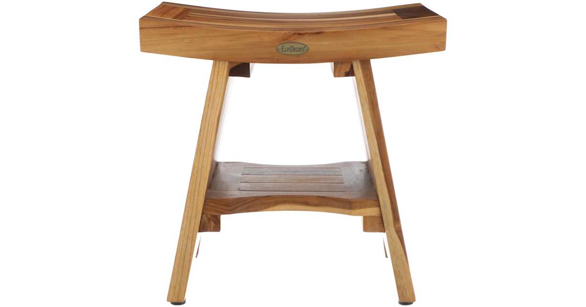 EcoDecors 24 Inch Serenity Teak Shower Bench – Waterproof Bathroom Seat | Spa-Style Teak Wood Stool for Adults & Seniors | Safe Non-Slip Feet | Elegant Finish | 250 Pound Capacity