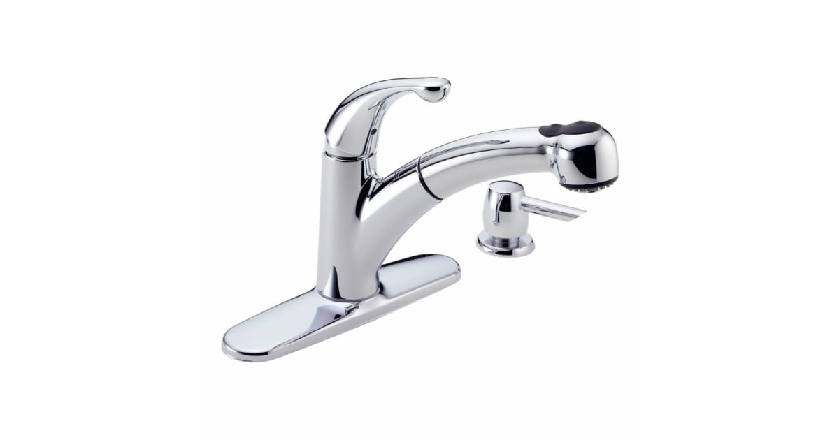 Delta 467SD Single Handle Pullout Kitchen Faucet with Soap