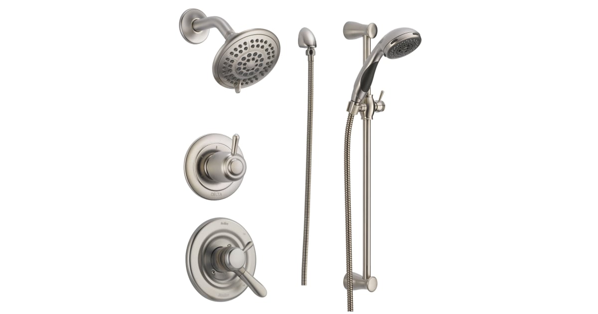 Delta TempAssure 17T Series Thermostatic Shower System with Integrated  Volume Control, Shower Head, 3 Body Sprays and Hand Shower Includes Rough  In