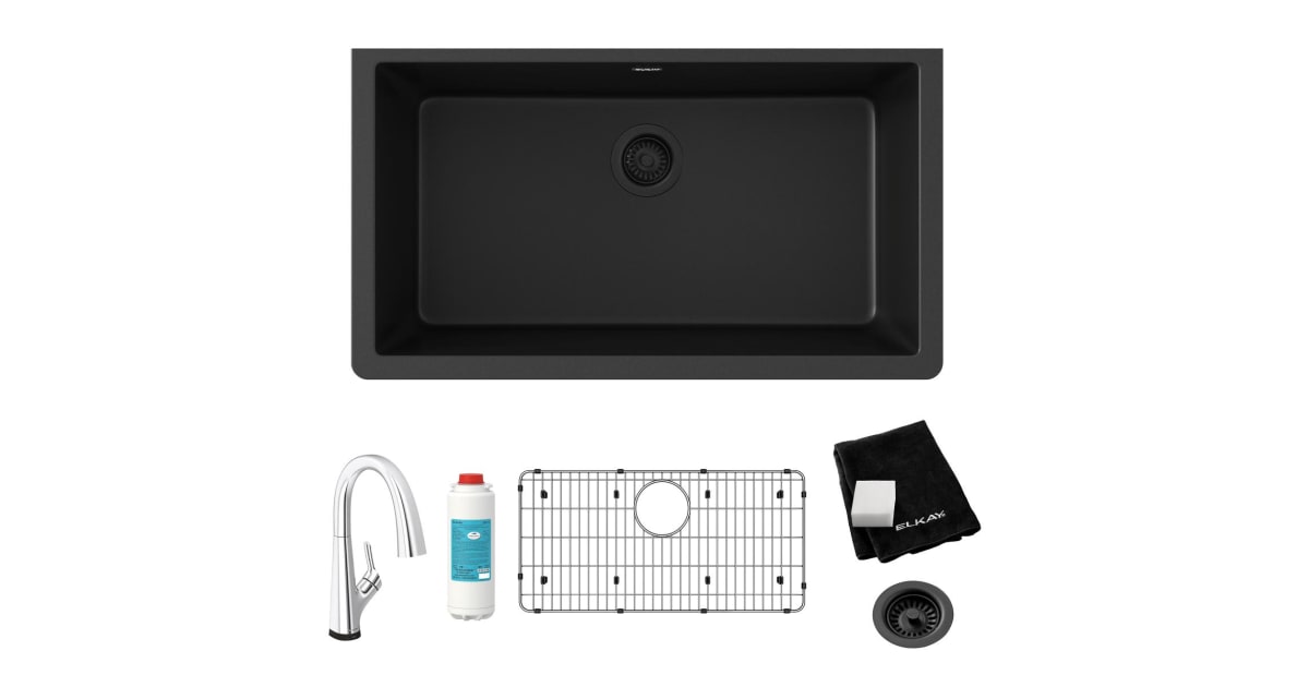 Elkay ELGRU13322BKFLC Quartz Classic 33 quot Undermount Single Basin Quartz