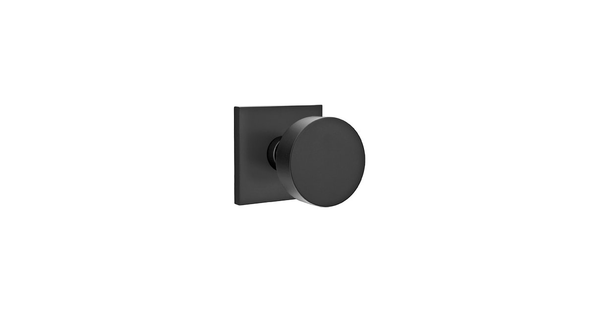 Emtek 5122ROUUS19 Flat Black Round Knobset Single Cylinder Keyed Entry Door  Knob Set with Square Rose 
