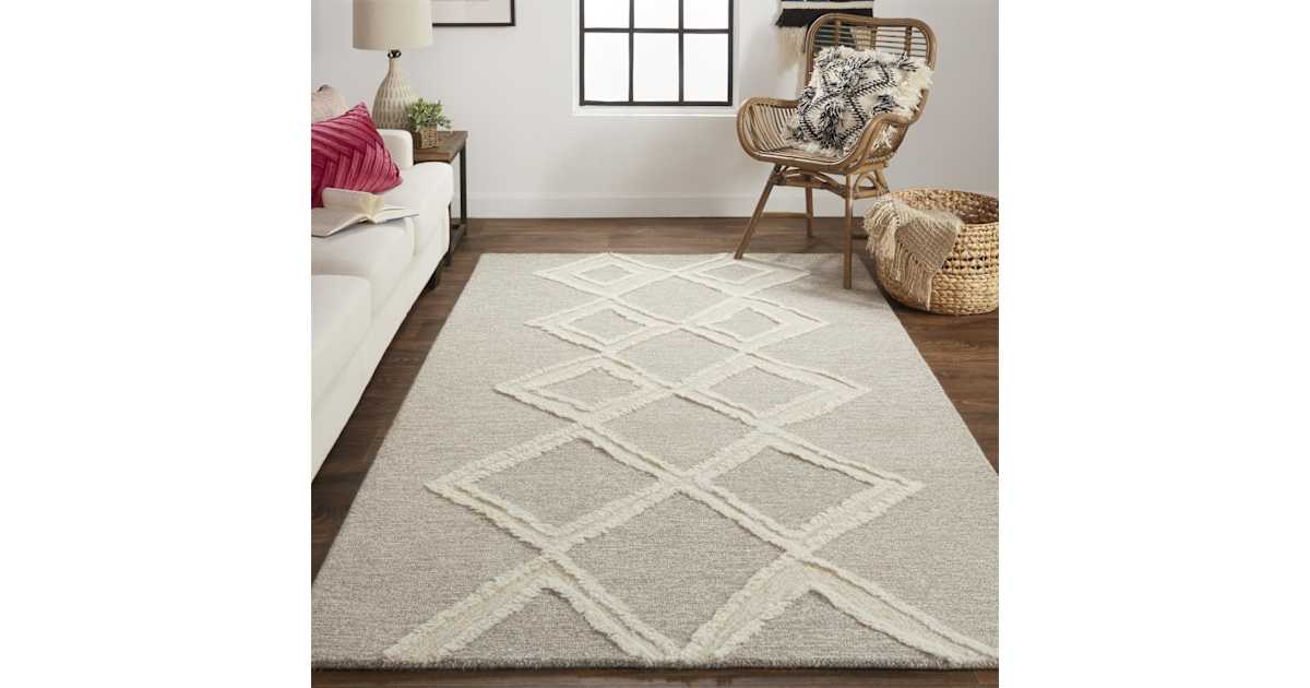 Feizy FZRG23328BWN Trellis 8' x 10' Cotton and Wool Hand Tufted ...