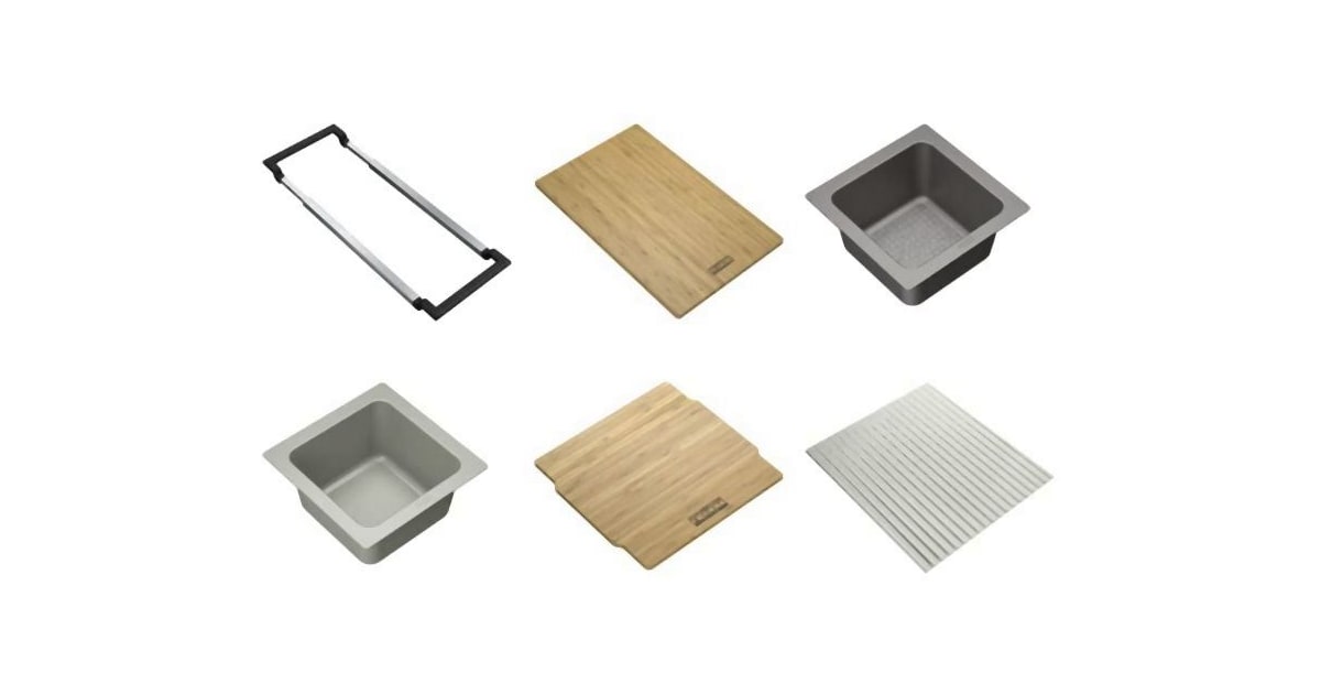 Franke AIUS200 All-In Universal Sink Accessory System - Includes Colander, Cutting Board, Prep Bowl and Foldable Mat | Build.com