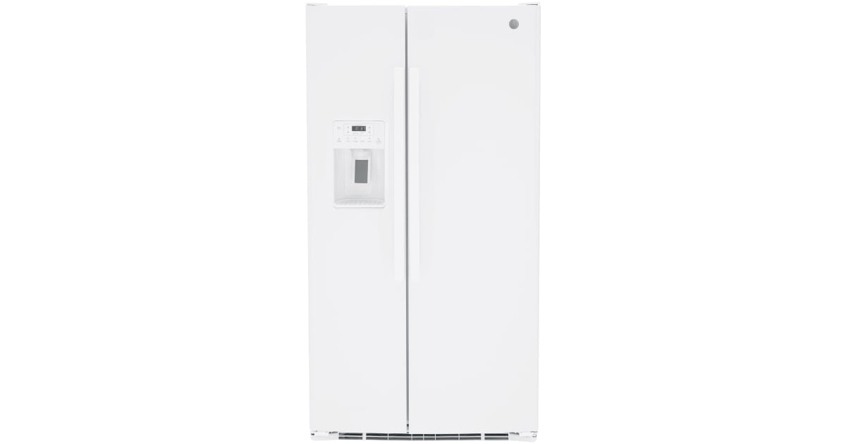 GE 36-inch, 25.3 cu. ft. Side-by-Side Refrigerator with Water and Ice  Dispenser GSS25GGPWW