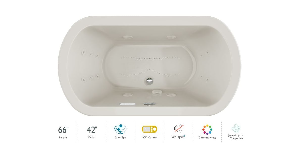 Jacuzzi PG24C69 Duetta 66" Drop-In Spa Combination Bathtub with Center ...