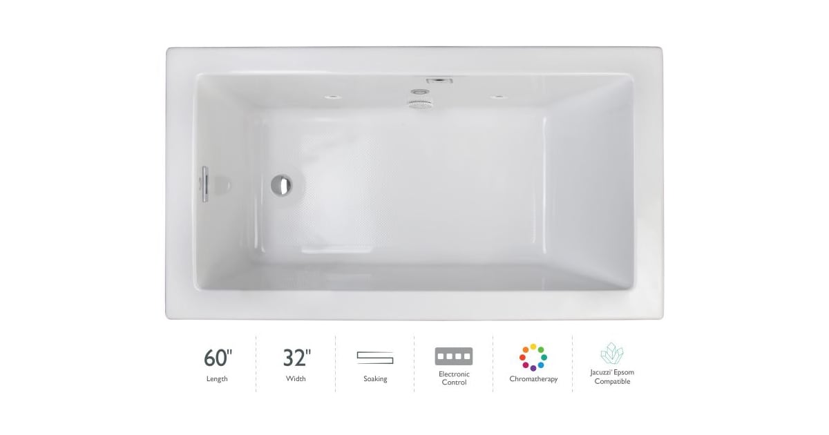 Jacuzzi ELL6032BRL2HCW Elara 60" DropIn Soaking Bathtub