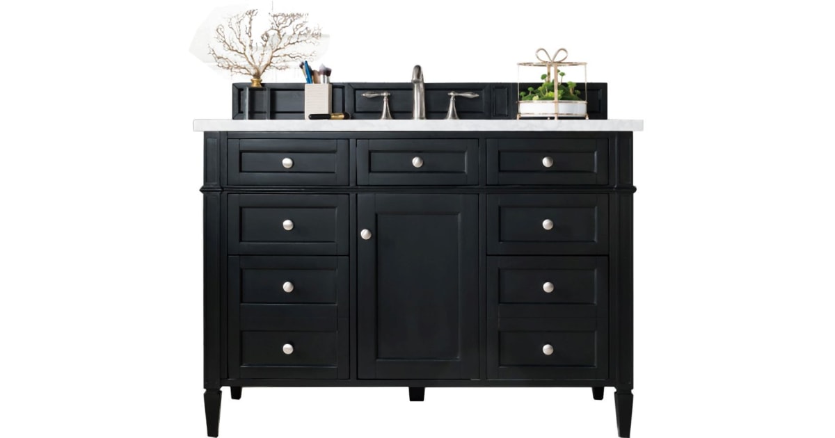 James Martin Vanities 655 V48 BW 3EJP Brittany 48" Single Basin Poplar Wood Vanity Set With 3 Cm Pearl Jasmine Quartz Vanity Top And Rectangular Sink