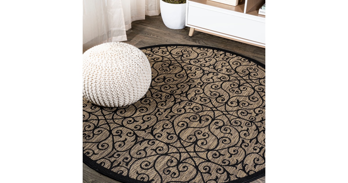 Tapis Intérieur/extérieur JONATHAN Y - 150x240cm - Noir/Kaki - Style Vintage - Résistant Aux Taches