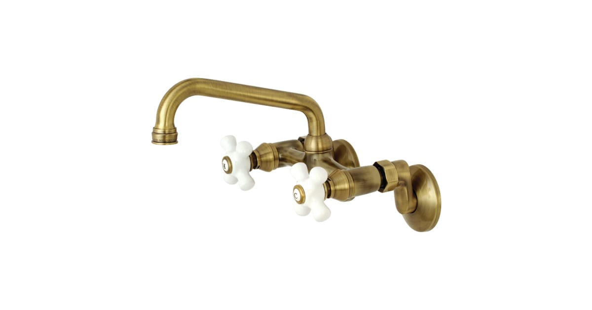 Kingston Brass KS513AB 2-Handle Wall Mount Kitchen Faucet In Antique Brass Finish