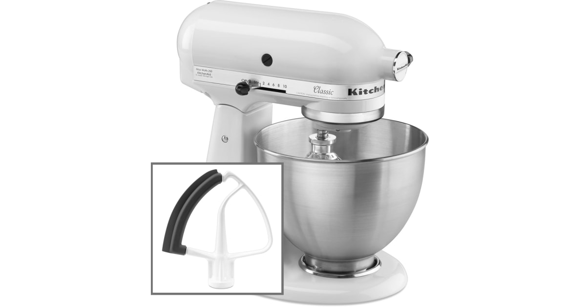 Kitchen Aid White Standing Mixer K45SS Bread Hook Balloon Whisk Paddle 10  Speed