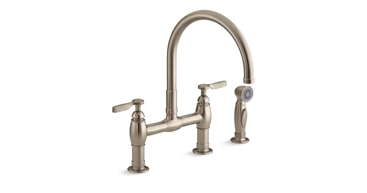 Kohler K-6131-4-BV Parq Double Handle Bridge Faucet with Sidespray ...