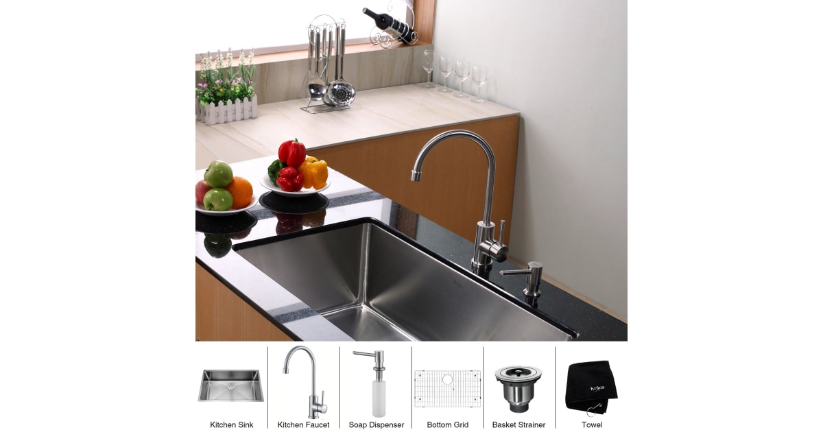 kraus khu100 1640 32 kitchen sink and faucet combo