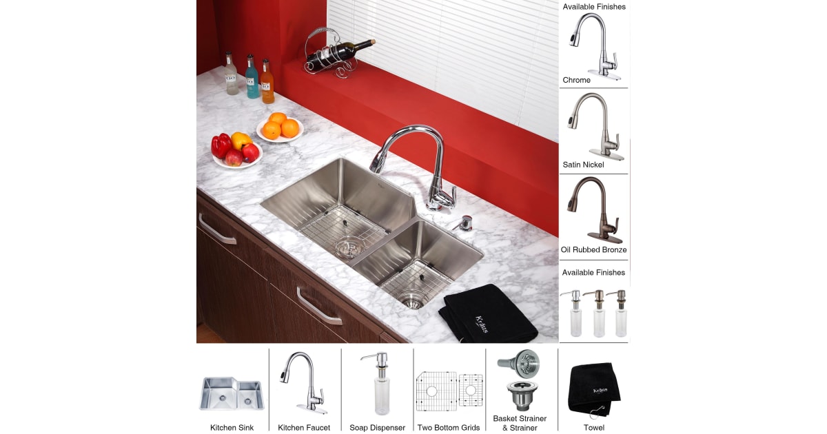 Kraus KHU123-32-KPF2230-KSD30CH Kitchen Combo - 32" Undermount 60/40 ...