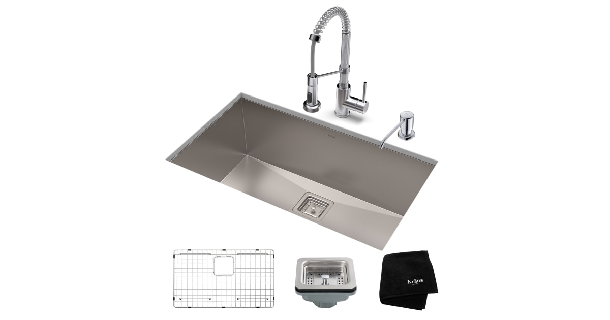 Kraus KHU32-1610-53CH Pax 31-1/2" Undermount Single Basin Stainless ...