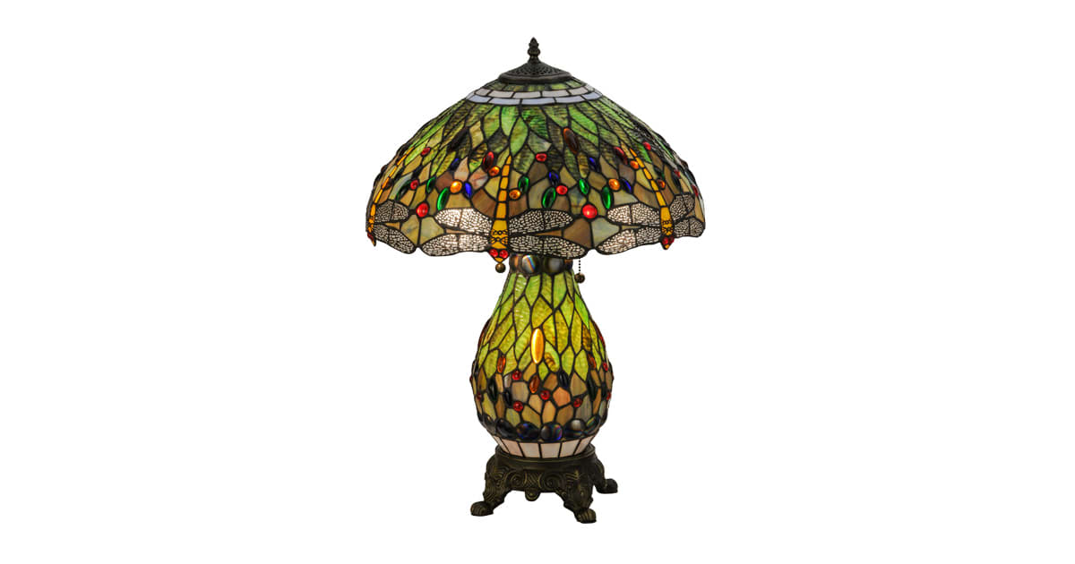 Meyda 17H Tiffany Dragonfly W/Tiffany Mosaic Base Table Lamp