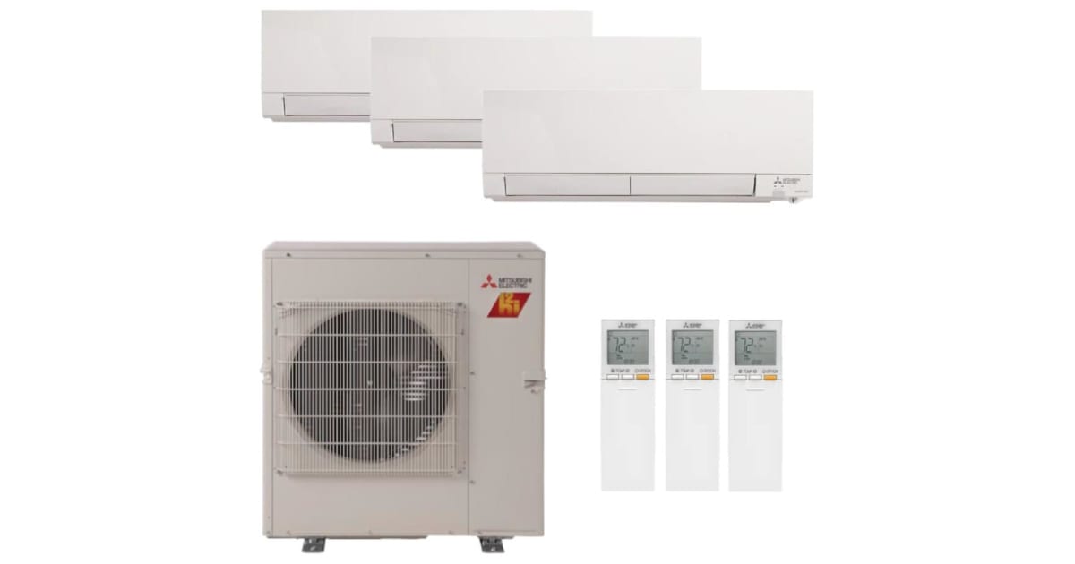 Mitsubishi MXZ-3C30NAHZ3 2-MSZ-FS06NA MSZ-FS15NA 23.6K BTU Cooling ...