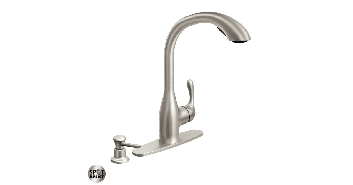 Moen 87450SRS Pullout Spray High-Arc Kitchen Faucet with Soap Dispenser ...