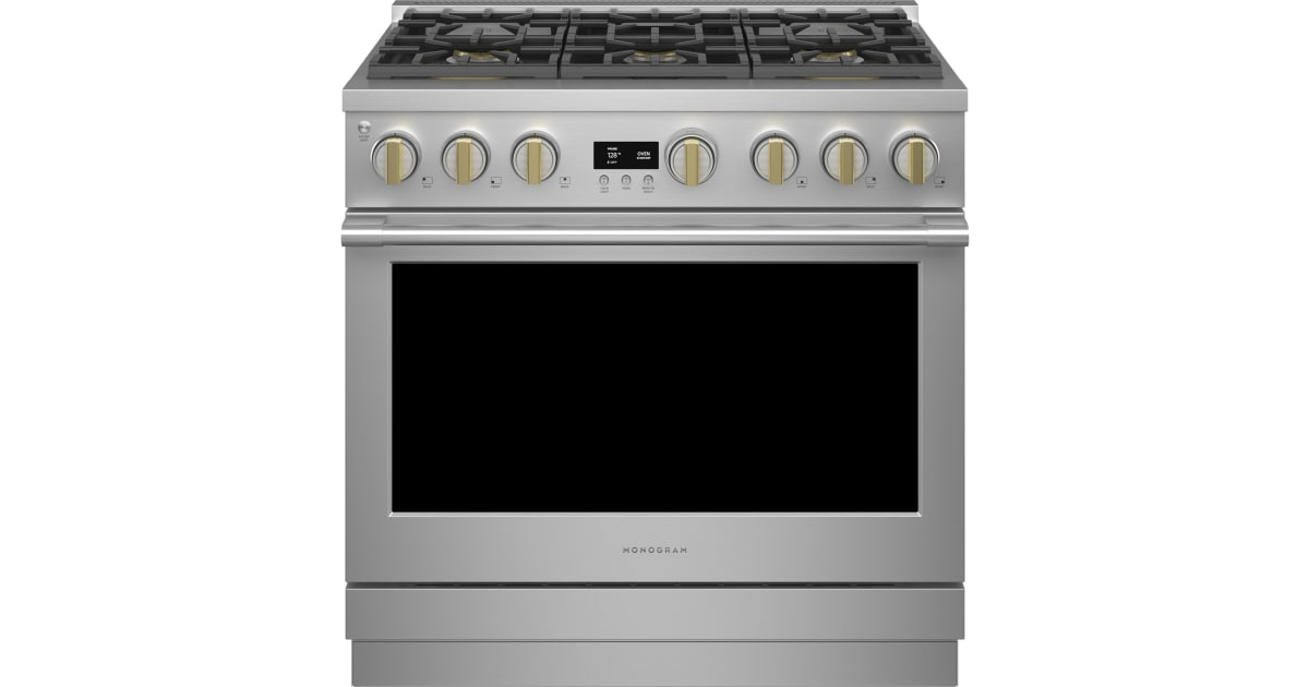 Monogram 36 in. 5.8 cu. ft. Smart Air Fry Convection Oven Freestanding Dual  Fuel Range with 6 Sealed Burners - Stainless Steel