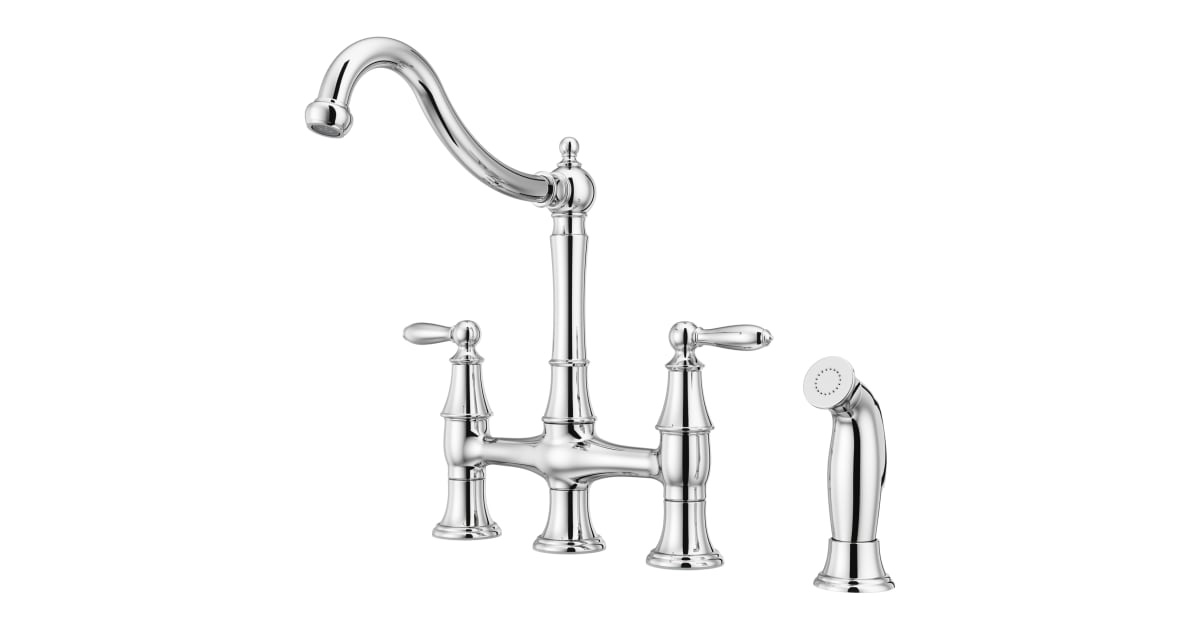 Pfister Courant Küchenarmatur Mit Seitensprüher - Edelstahl, 2-Griff Bridge Design, 360° Schwenkbar