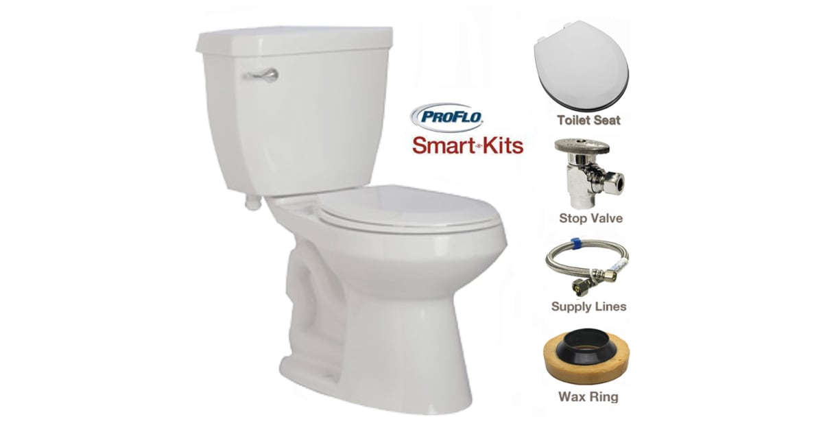 Proflo PROFLO PF1500/PF6110WH Two-Piece Toilet with Round-Front Bowl and Left ...