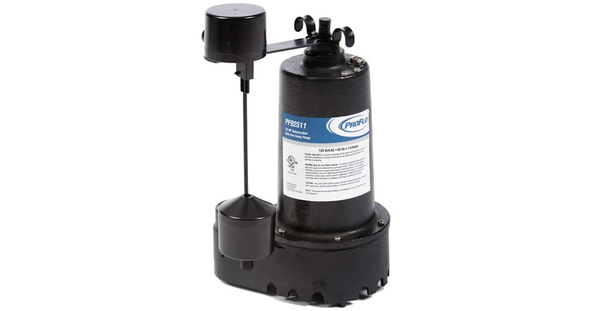 PROFLO PF92511 1/2 HP Cast Iron Submersible Sump Pump with Vertical ...