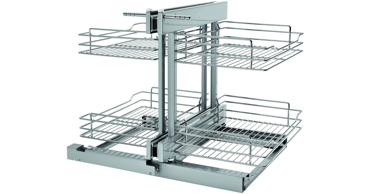 Rev-A-Shelf 32-1/4 Inch Width 2-Tier Pull-Out Wire Bottom Mount Non-Handed  Blind Corner Organizer with Soft-Close, for 18 W Cabinet Opening,  Chrome/Maple 53PSP-18SC-MP