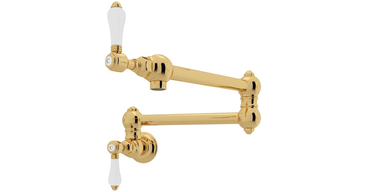 Robinet De Cuisine ROHL Acqui A1461XWSIB-2 - Laiton Italien, Pont, 2 Poignées, Finition Or Vintage, Pulvérisateur