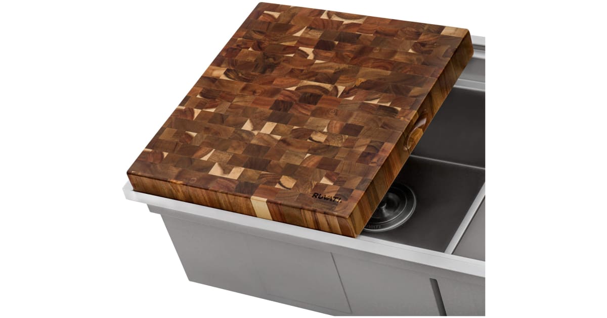 17" L x 16" Acacia Teak Butcher Block Solid Wood Cutting Board | Ferguson Home