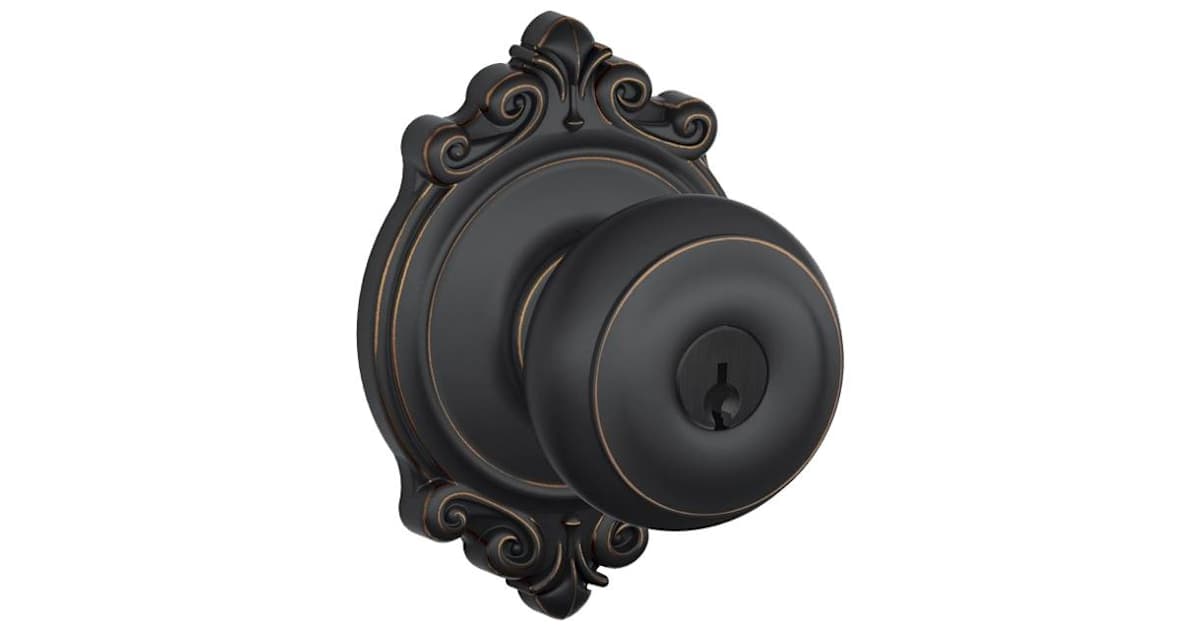 Schlage F51AGEO716BRK Georgian Keyed Entry Door Knob Set with