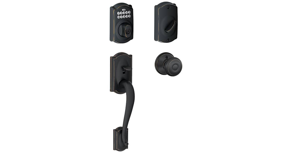 Schlage FE365CAM716GEO Camelot Electronic Handleset with Georgian Knob | Build.com