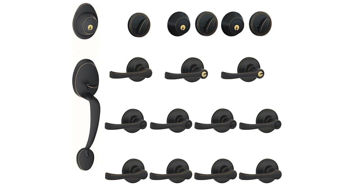Schlage Dexter Barcelona Handleset Entry Door Exterior Complete Set – Left Hand, Bright Brass