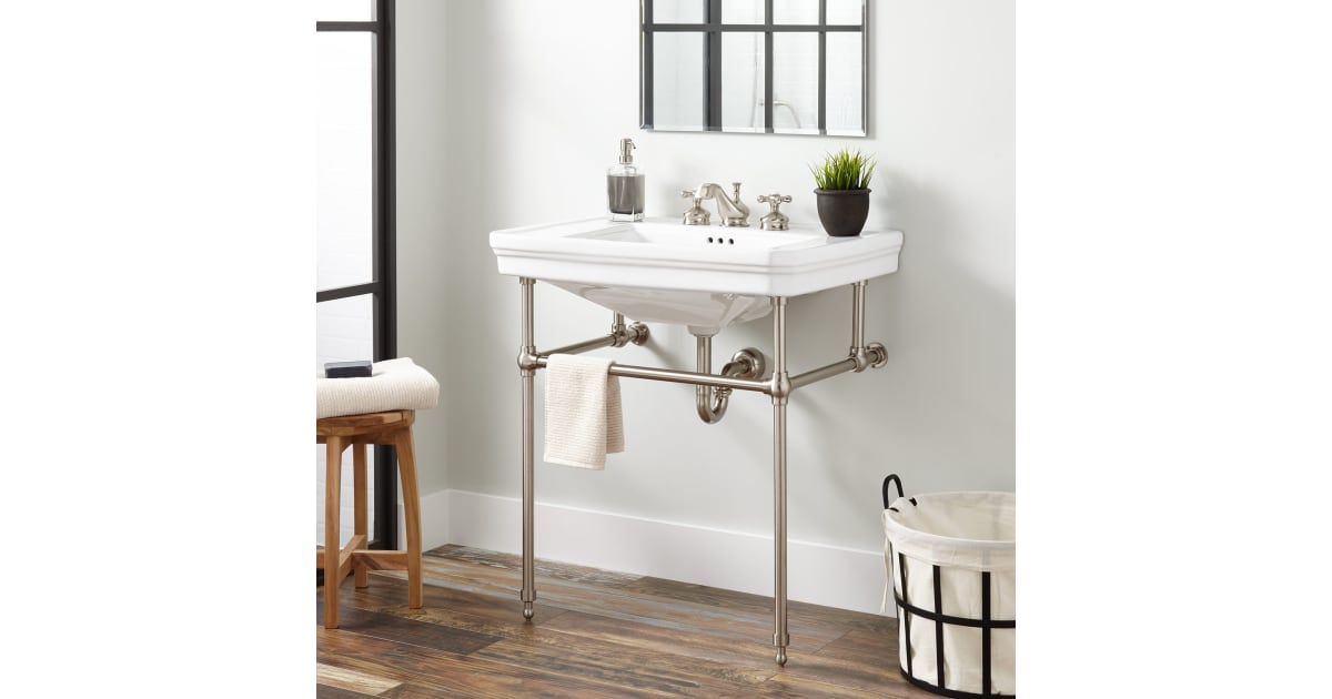 30 Cierra Console Sink with Brass Stand - Polished Nickel in White | Vitreous China | Signature Hardware