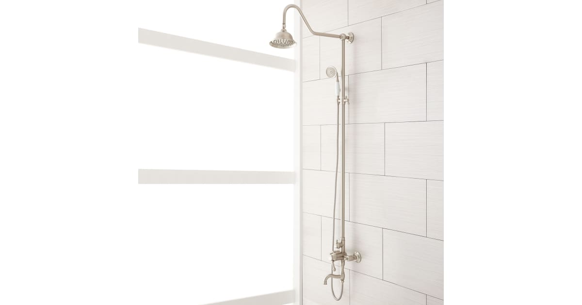 Signature Hardware 922235 Baudette Exposed Wall Mounted Shower with Rainfall Sho Brushed Nickel 370007