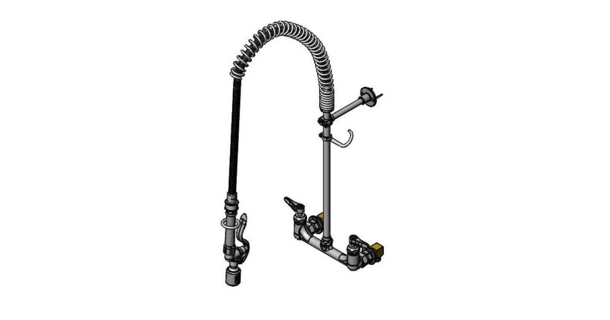 T&S Brass Vorspülarmatur – Verchromt, 20,3 Cm Wandarmatur Mit 111,8 Cm Schlauch, 1,15 GPM, Für Gewerbliche Küchen