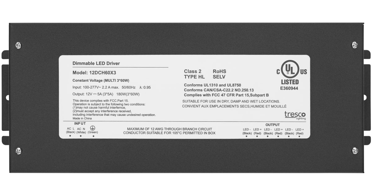 Dimmable 12V DC Magnetic Transformer - 40 Watt LED Power Supply For Flexible Strips, ETL Listed