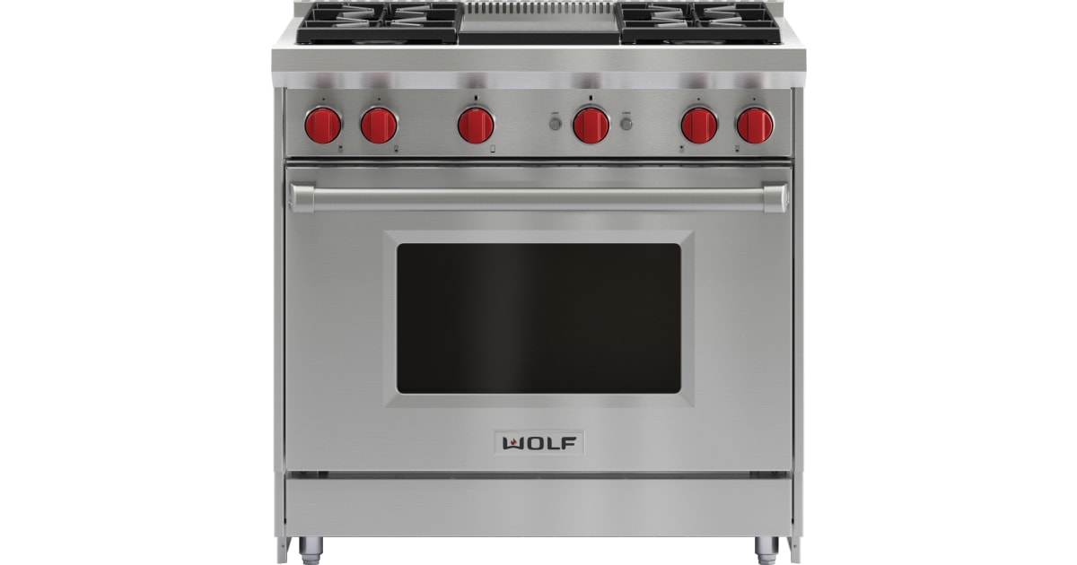 GR364G Wolf 36 Gas Range - 4 Burners and Infrared Griddle
