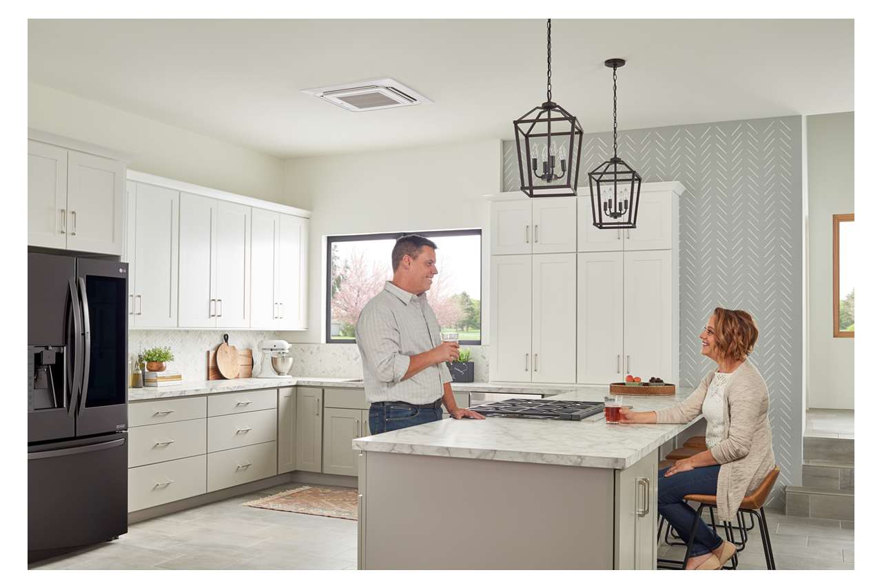 Contemporary Kitchen with a Ceiling Cassete Mini Split System